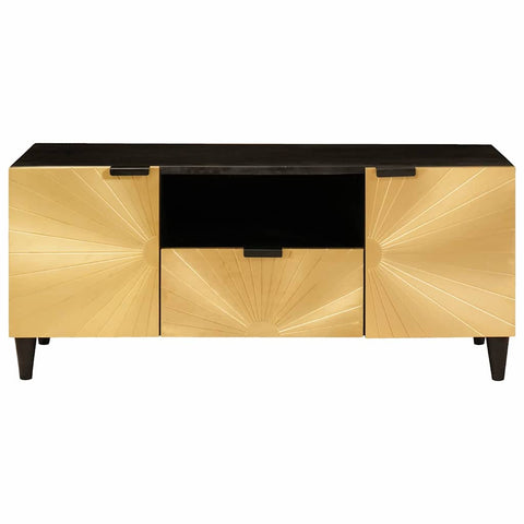 vidaXL TV Cabinet Black and Gold 105 x 33 x 46 cm Solid mango wood