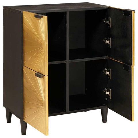 vidaXL Side Cabinet Black and Gold 60 x 33.5 x 75 cm Solid mango wood