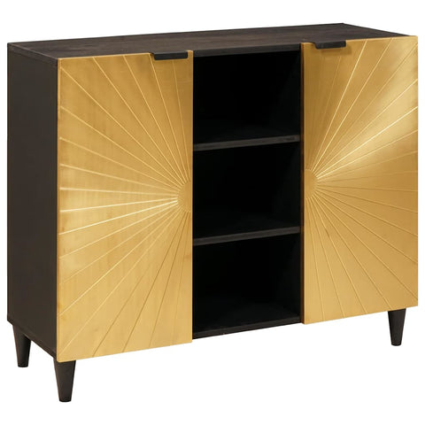 vidaXL Side Cabinet Black and Gold 90 x 33.5 x 75 cm Solid mango wood