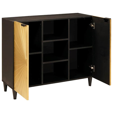 vidaXL Side Cabinet Black and Gold 90 x 33.5 x 75 cm Solid mango wood