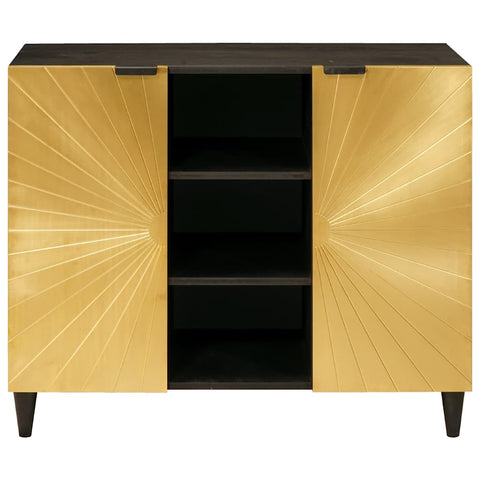 vidaXL Side Cabinet Black and Gold 90 x 33.5 x 75 cm Solid mango wood