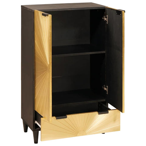 vidaXL Side Cabinet Black and Gold 60 x 33.5 x 100 cm Solid mango wood
