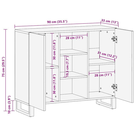 vidaXL Sideboard Brown 90 x 33 x 75 cm Solid mango wood