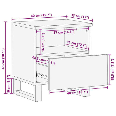 vidaXL Bedside Cabinet Walnut 40 x 33 x 46 cm Solid mango wood