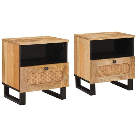 vidaXL Bedside Cabinet 2 pcs Natural 40 x 33 x 46 cm Solid Mango Wood