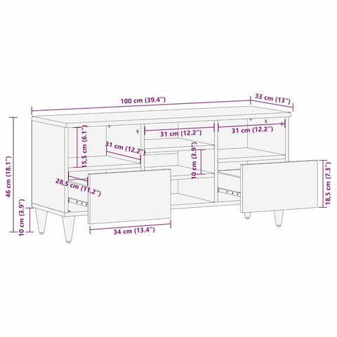 vidaXL TV Cabinet Light brown 100 x 33 x 46 cm Solid mango wood