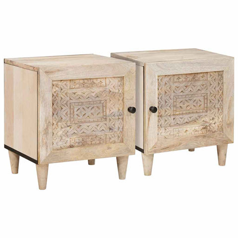 vidaXL Bedside Table 2 pcs Beige 40 x 33 x 46 cm Solid mango wood