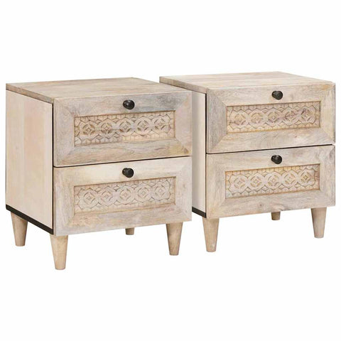 vidaXL Bedside Table 2 pcs Beige 40 x 33 x 46 cm Solid mango wood