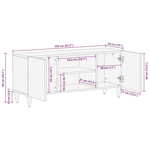 vidaXL TV Cabinet with Shelf White 105 x 33 x 46 cm Solid mango wood