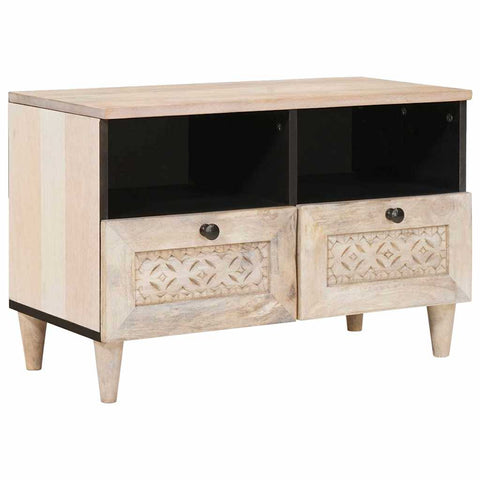 vidaXL TV Cabinet with Drawer White 70 x 33 x 46 cm Solid mango wood