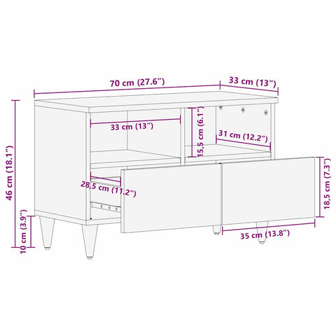 vidaXL TV Cabinet with Drawer White 70 x 33 x 46 cm Solid mango wood