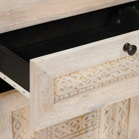 vidaXL Bedside Table with Door Beige 50 x 33 x 60 cm Solid mango wood