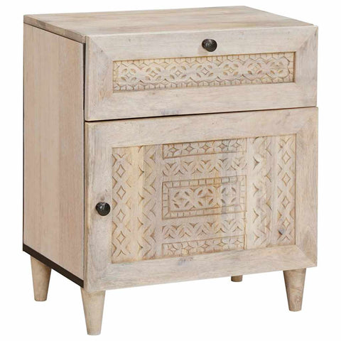 vidaXL Bedside Table with Door Beige 50 x 33 x 60 cm Solid mango wood