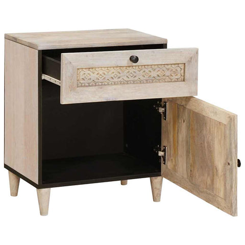 vidaXL Bedside Table with Door Beige 50 x 33 x 60 cm Solid mango wood