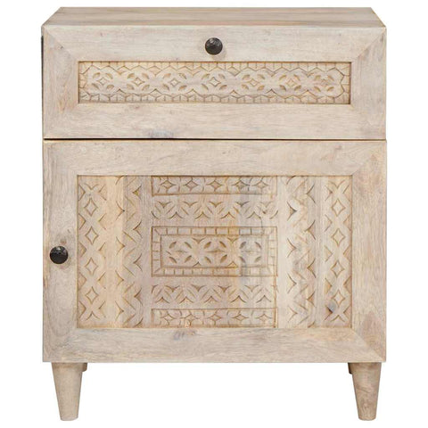 vidaXL Bedside Table with Door Beige 50 x 33 x 60 cm Solid mango wood