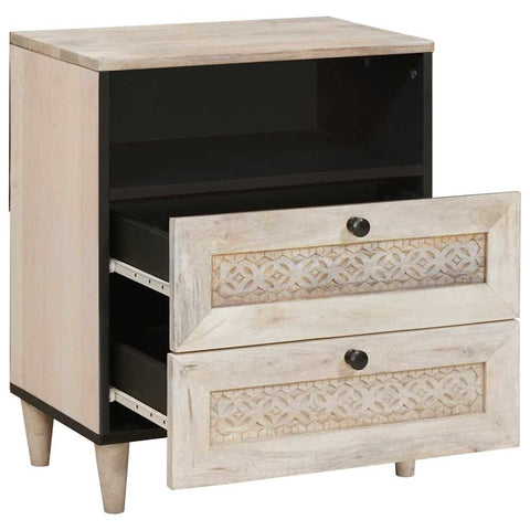 vidaXL Bedside Table with Shelf Beige 50 x 33 x 60 cm Solid mango wood