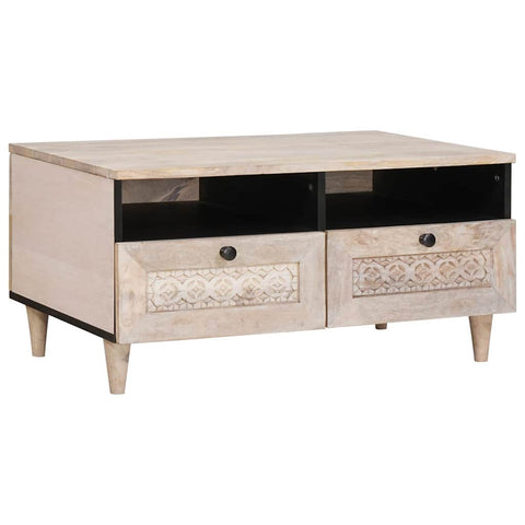 vidaXL Coffee Table with Drawer White 80 x 54 x 40 cm Solid mango wood