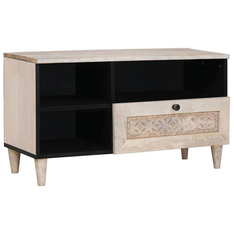 vidaXL TV Cabinet with Drawer White 80 x 33 x 46 cm Solid mango wood