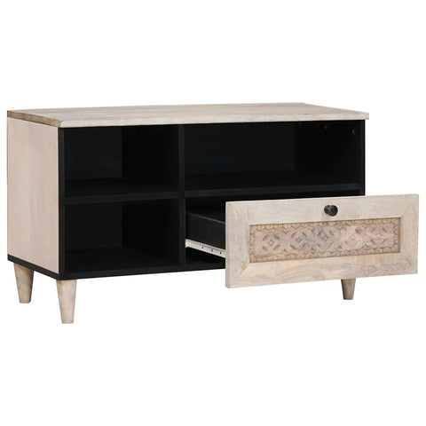vidaXL TV Cabinet with Drawer White 80 x 33 x 46 cm Solid mango wood
