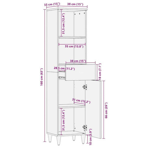 vidaXL Bathroom Cabinet White 38 x 33.5 x 160 cm Solid Wood Mango