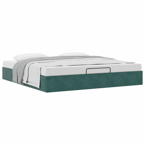 vidaXL Ottoman Bed Frame No Mattress Dark Green 200x200 cm Velvet