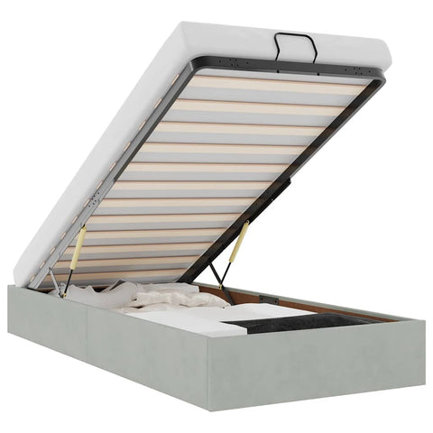 vidaXL Ottoman Bed Frame No Mattress Light Grey Single Velvet