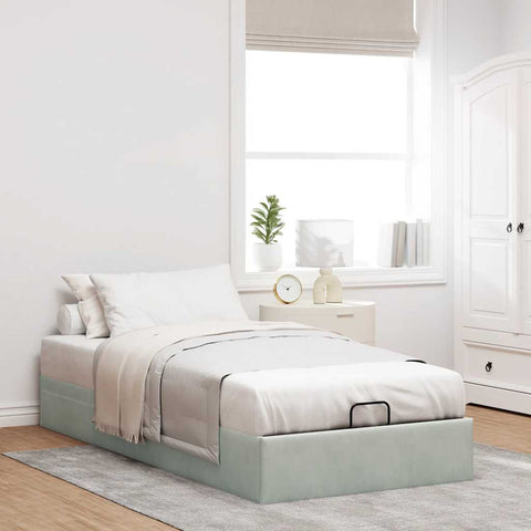 vidaXL Ottoman Bed Frame No Mattress Light Grey Single Velvet