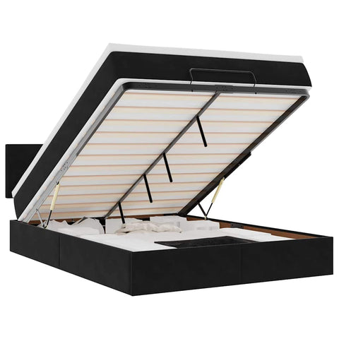 vidaXL Ottoman Bed with Mattress & LEDs Black 140x200cm Velvet