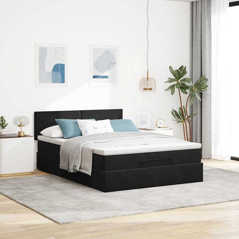 vidaXL Ottoman Bed with Mattress & LEDs Black 140x200cm Velvet