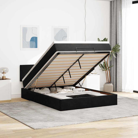 vidaXL Ottoman Bed with Mattress & LEDs Black 140x200cm Velvet