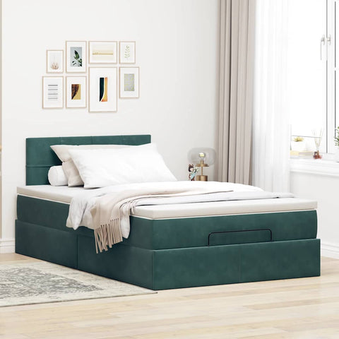 vidaXL Ottoman Bed with Mattress & LEDs Dark Green 120x200cm Velvet