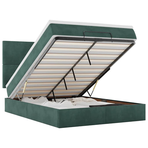 vidaXL Ottoman Bed with Mattresses Dark Green 140x190cm Velvet