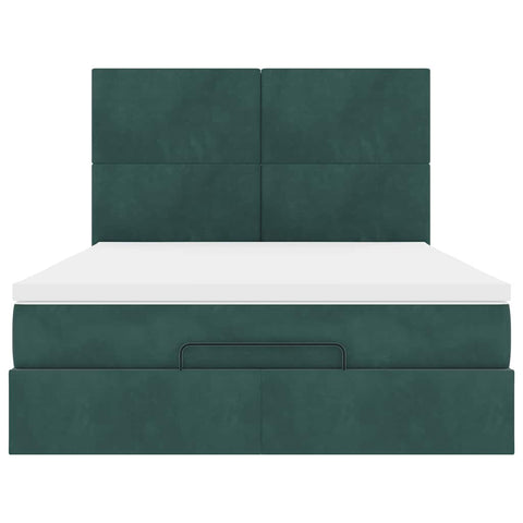 vidaXL Ottoman Bed with Mattresses Dark Green 140x190cm Velvet
