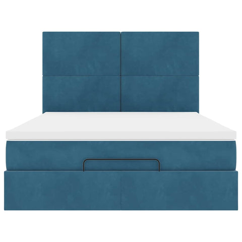 vidaXL Ottoman Bed with Mattresses Dark Blue 140x190cm Velvet