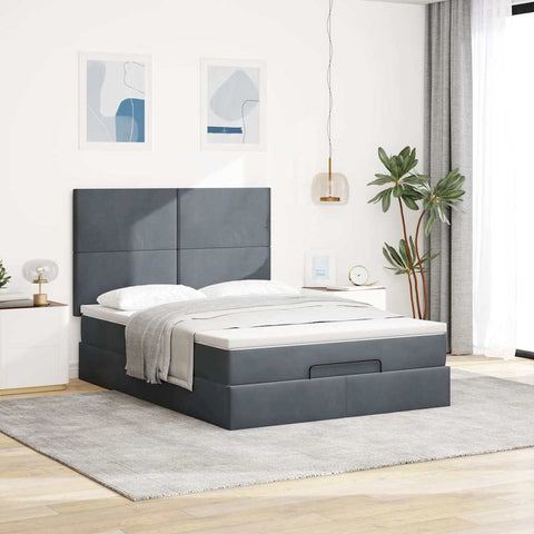 vidaXL Ottoman Bed with Mattresses Dark Grey 140x200cm Velvet