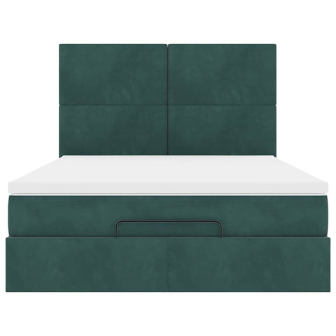 vidaXL Ottoman Bed with Mattresses Dark Green 140x200cm Velvet
