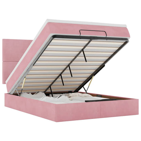 vidaXL Ottoman Bed with Mattresses Pink 140x200cm Velvet