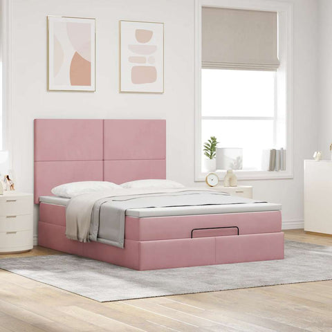 vidaXL Ottoman Bed with Mattresses Pink 140x200cm Velvet