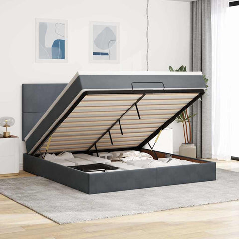 vidaXL Ottoman Bed with Mattresses Dark Grey 160x200cm Velvet