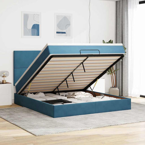 vidaXL Ottoman Bed with Mattresses Dark Blue 160x200cm Velvet