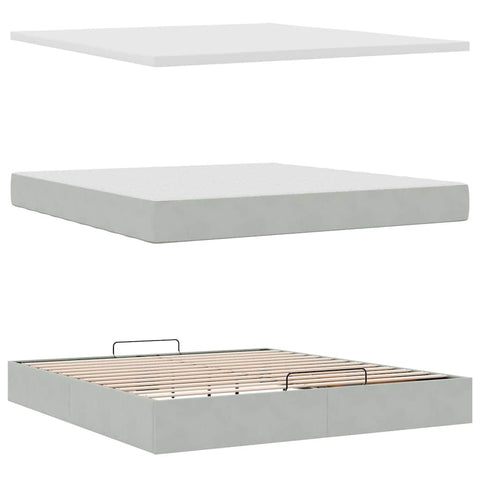 vidaXL Ottoman Bed with Mattresses Light Grey 180x200cm Velvet