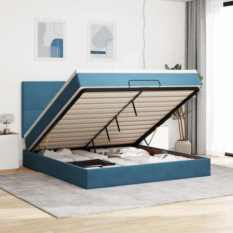 vidaXL Ottoman Bed with Mattresses Dark Blue 180x200cm Velvet