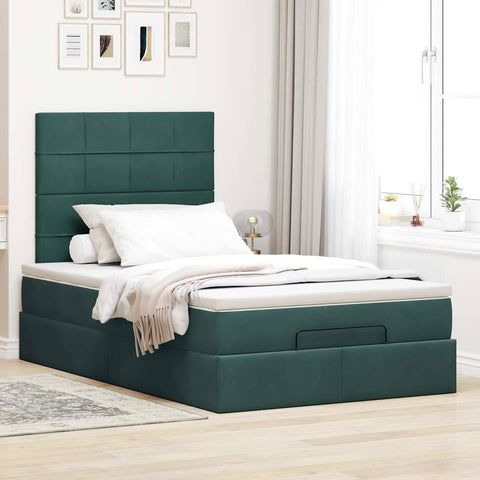 vidaXL Ottoman Bed with Mattresses Dark Green 120x200cm Velvet