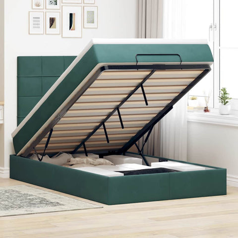 vidaXL Ottoman Bed with Mattresses Dark Green 120x200cm Velvet