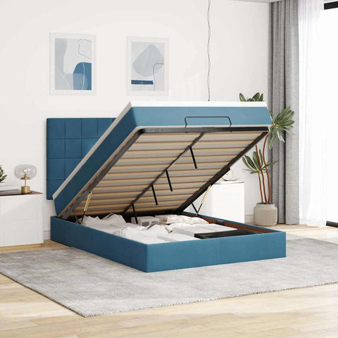 vidaXL Ottoman Bed with Mattresses Dark Blue 140x190cm Velvet