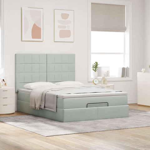 vidaXL Ottoman Bed with Mattresses Light Grey 140x200cm Velvet