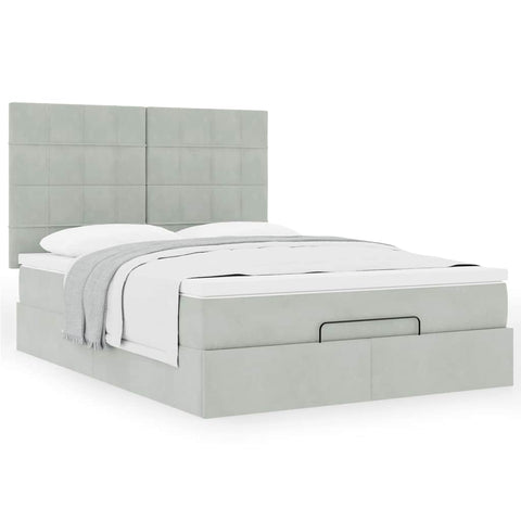 vidaXL Ottoman Bed with Mattresses Light Grey 140x200cm Velvet