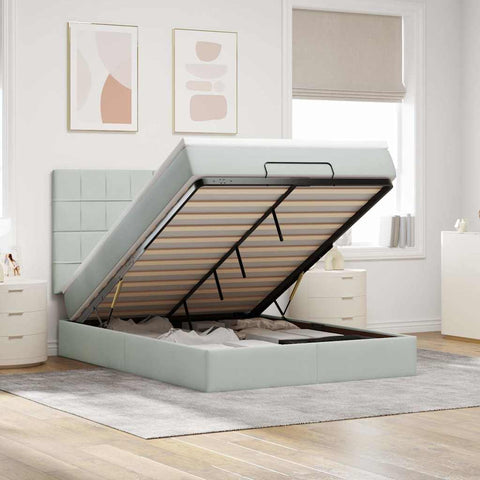 vidaXL Ottoman Bed with Mattresses Light Grey 140x200cm Velvet