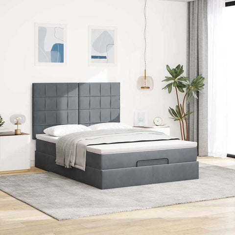 vidaXL Ottoman Bed with Mattresses Dark Grey 140x200cm Velvet