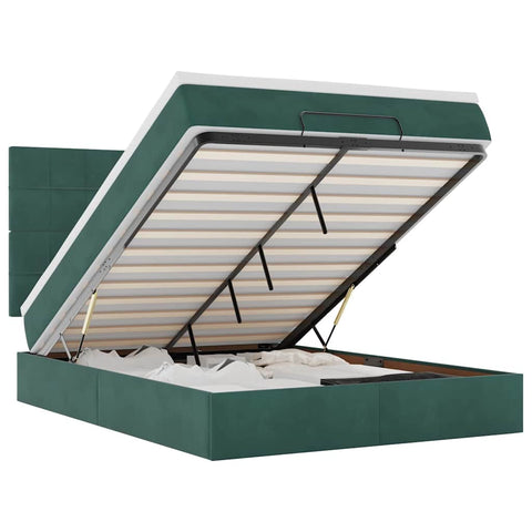 vidaXL Ottoman Bed with Mattresses Dark Green 140x200cm Velvet